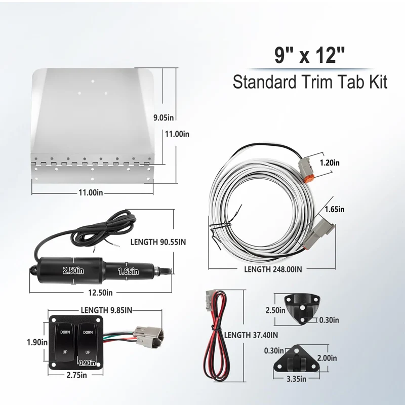 Kit de lengüeta embellecedora estándar con interruptor basculante doble para barco, longitud de 16 '-25', 9 "X 12", 15101-104