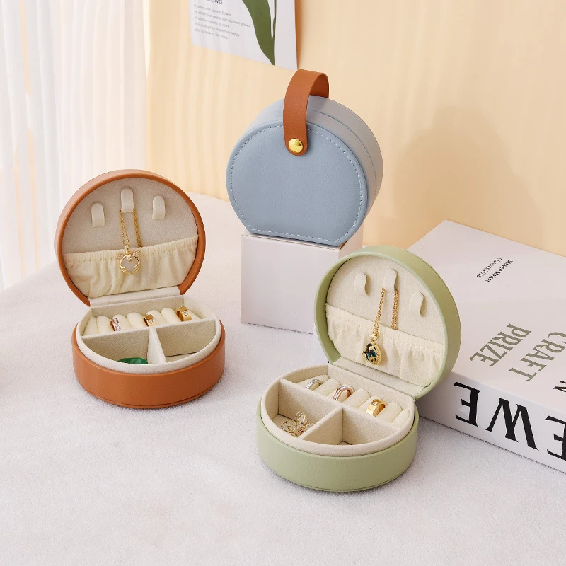

Top New Mini Exquisite Fashionable Portable Circle Earrings Necklaces Rings Jewelry Handbag Box Storage Simple Gifts For Women