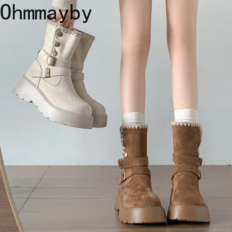 

Винтажные женские ботильоны на массивной платформе на плоской подошве, модная обувь с пряжкой на ремне, увеличивающая рост, осенне-зимние женские короткие ботильоны