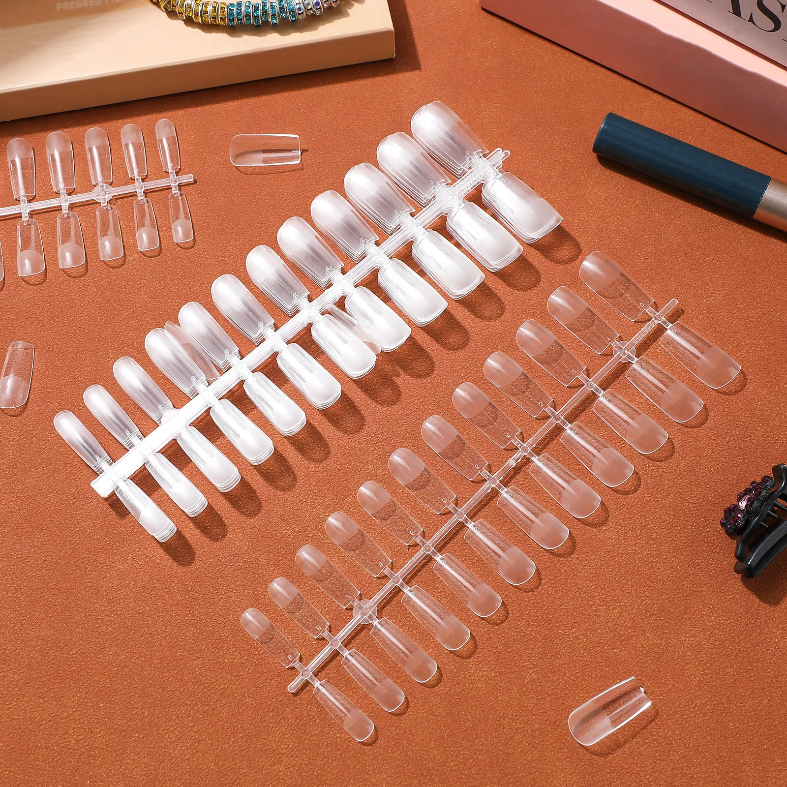 

240Pcs Transparent Full Cover Nail Tips Square Nail Extensions Clear False Nails for Practice Gel Polish and Manicure