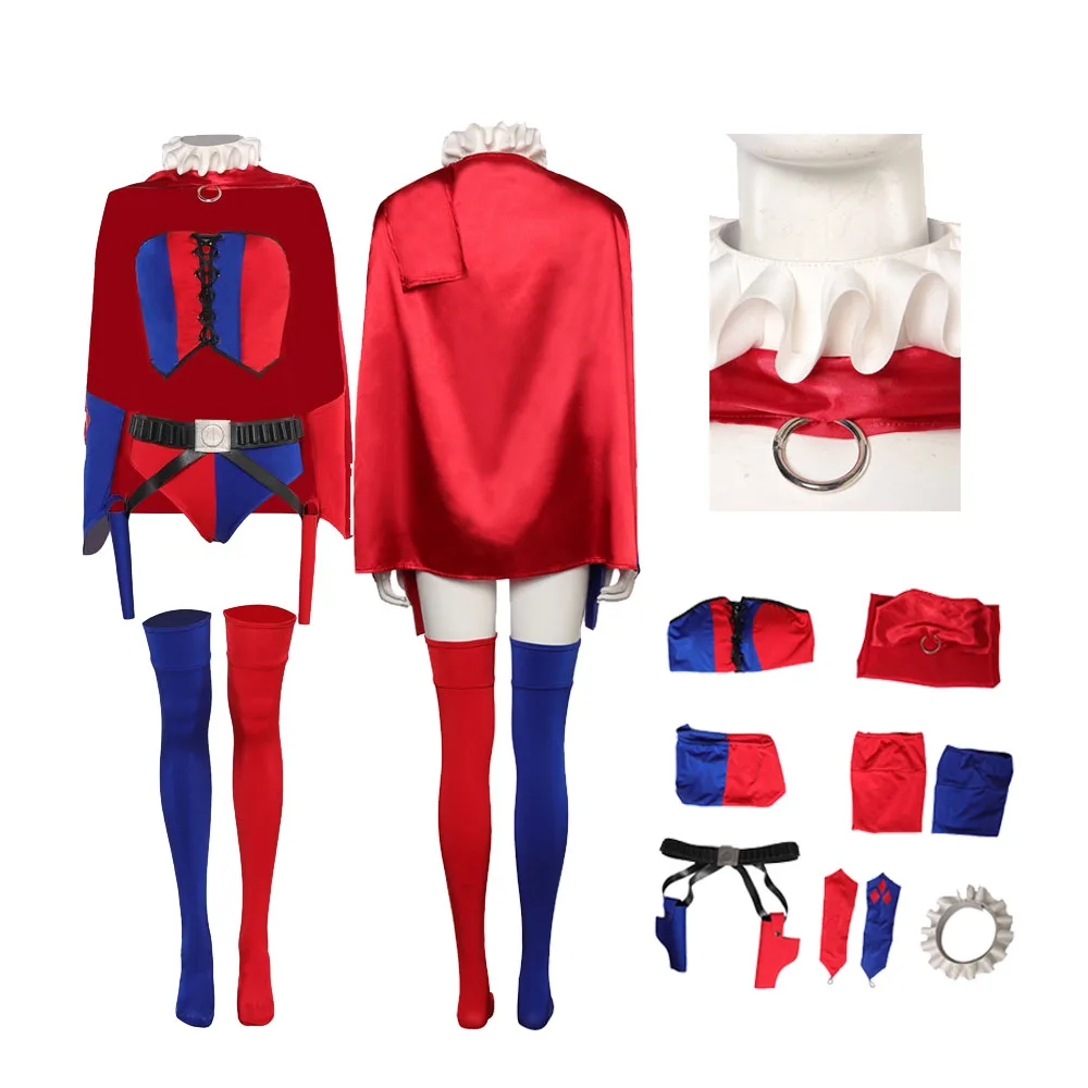 

Cosplay Costume Movie Cos Quinzel Outfits Fantasy Joker Jumpsuit Halloween Carnival Suit Accessories For Adult Women Roleplay