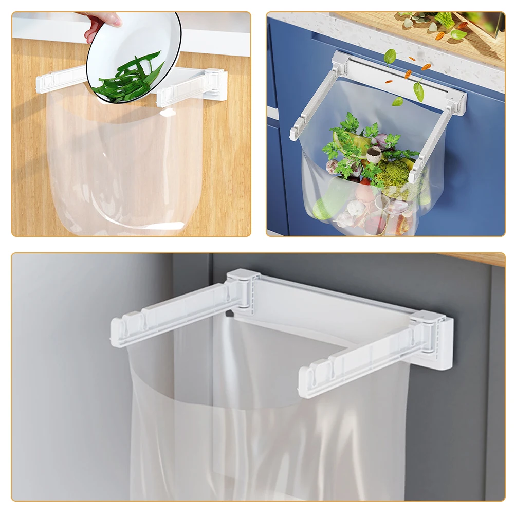 

Trash Bag Holder Mount Foldable White Multi-function Kitchen Sink Garbage Stand Pouch Supply Household Convenience