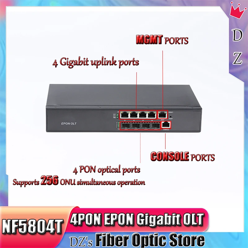 2024 NEW Optical Fiber MINI 4pon EPON OLT 4port DC12V WEB SNMP CLI 256 Users Compatible HUWEI ZTE FTTH Small Access Network