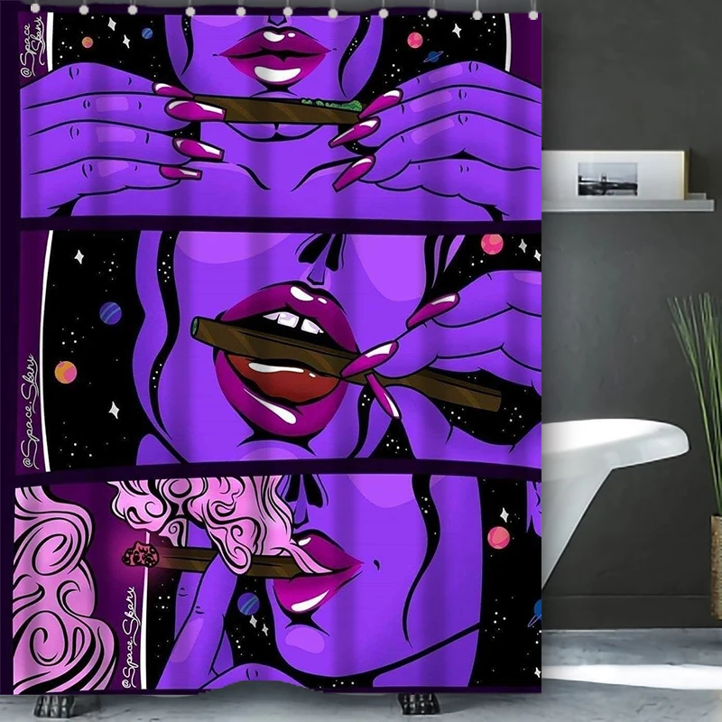 Sexy Red Lips Bathing Curtain Bathroom Abstract Figure Shower Curtain Waterproof With 12 Hooks Home Deco Free Ship