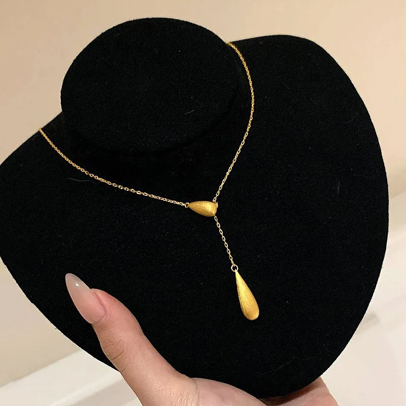 

Genuine 18K Gold Color Water Droplet Adjustable Necklace for Women Elegant Long Necklace Chain Party Birthday Fine Jewelry Gifts