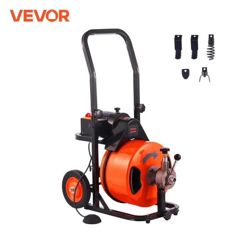 VEVOR mesin pembersih saluran air listrik portabel, pipa penguras elektrik kompak 100/50/75FT pembersih saluran