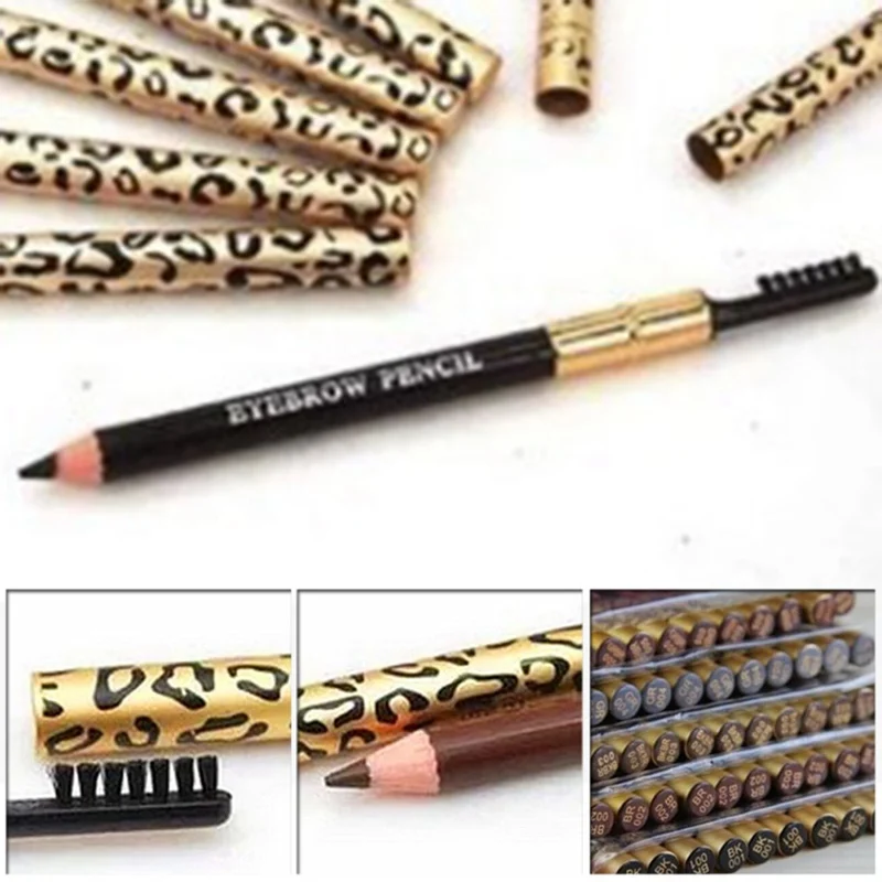 Leopard Print Lápis de sobrancelha, de longa duração, Double-Headed Enhancer, maquiagem dos olhos, sobrancelha Lápis de sombra, 5 cores, 1pc