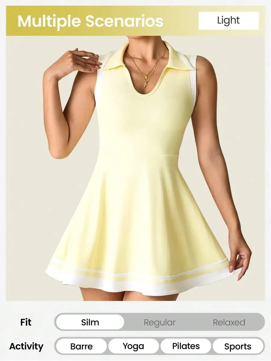 

Womens Sleeveless Collar Sport Dress Slim Fit For Yoga Pilates Running Fitness
