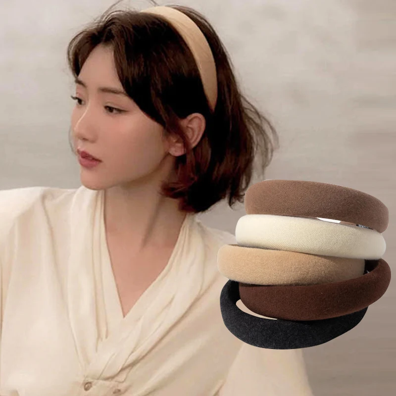 

Hair Band French Solid Color Polyester Hairpin Korean Retro Fashionable Texture Headband Shows White Outer Decoration