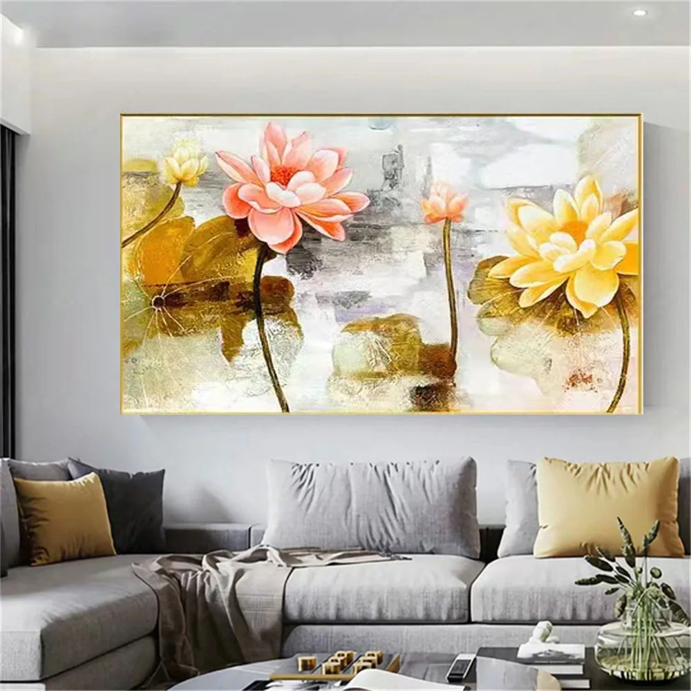 

Flower Plant Gold And Pink Indoor Wall Art Paint 100% Handmade Oil Painting On Canvas Panel Cuadros Home Decor Sofa Background