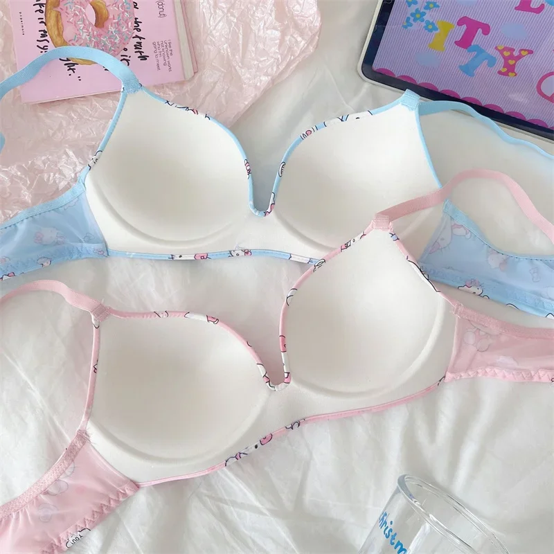 Kawaii Underwear Set Hello Kitty Girly Heart Undergarments Anime Sanrio Cute Ktcat Sweet Cartoon Comforts Bra Set Girls Clothes