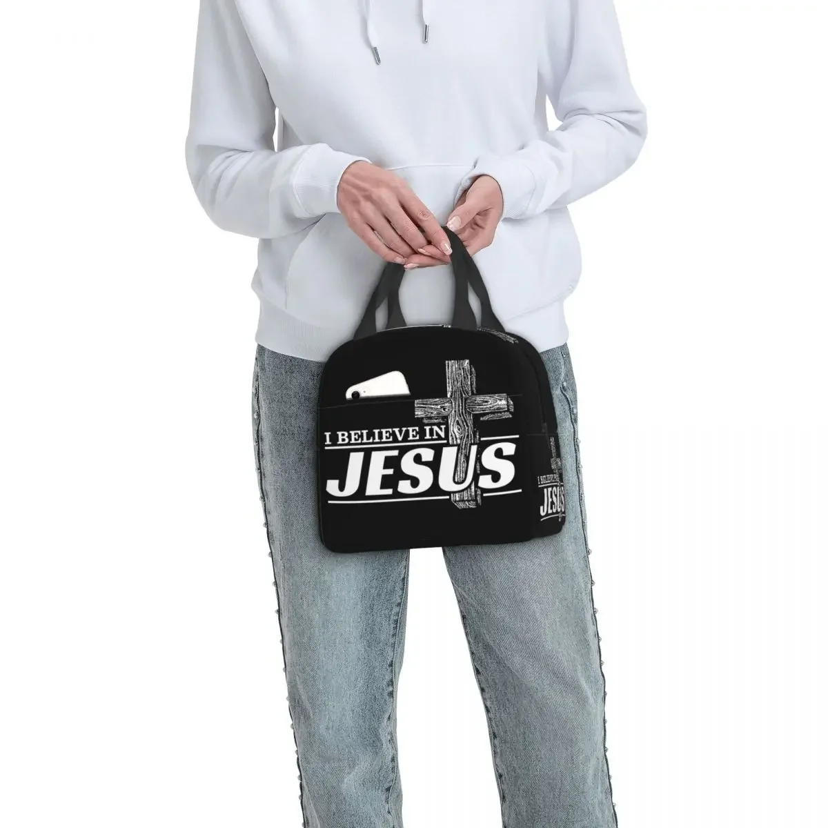 I Believe In Jesus Christ Lunch Bag Women Thermal Cooler Warm Insulated Cristianity Faith Lunch Box for Kids School Food Bags