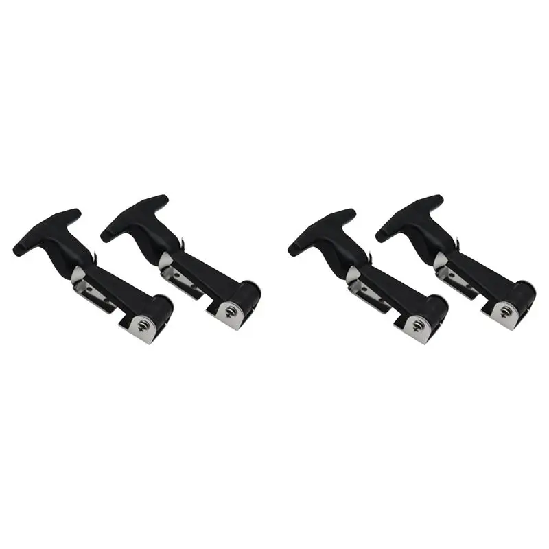 AS94-4Pcs Stainless Steel Rubber Hood Catch Flexible T-Handle Hasp Rubber Flexible Draw Latches With Brackets Tool Box