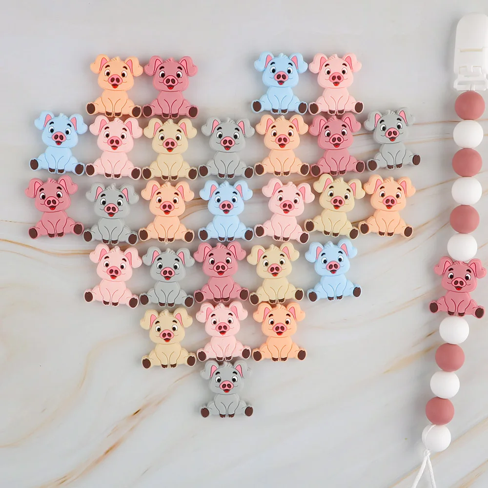 6 Stück Silikon-Schweinchen-Fokusperlen für die Schmuckherstellung, DIY-Armband, Halskette, Ohrringe usw., personalisiertes Zubehör