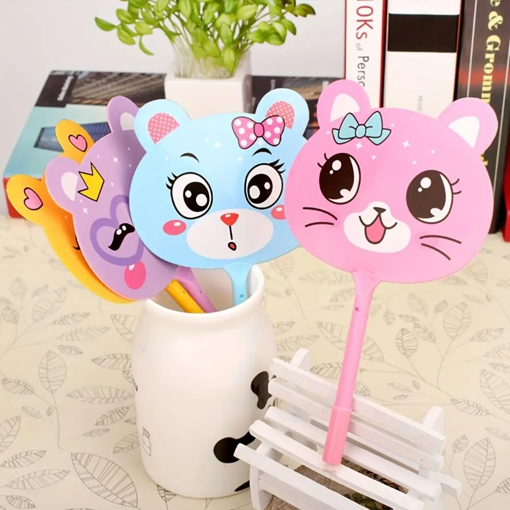 4pcs School Writing Kitten Fan Pen Smooth Writing Novelty Stationery Cat Ballpoint Pen Colorful Quick-dry Gel Pens