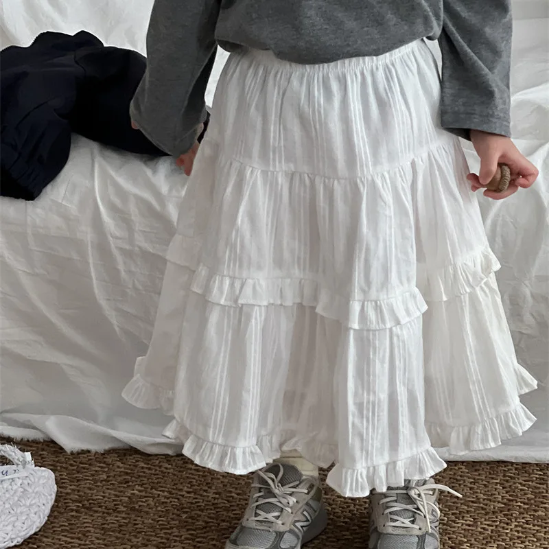 

2025 Autumn New Product Girls Korean Version of Foreign-style Lotus Leaf Edge Jacquard Skirt Children's Splicing Skirt
