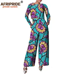 2024 Autumn African Women Suit AFRIPRIDE Private Custom Full Sleeve Short Top+wide Leg Ankle-length Pant Wax Cotton A722639