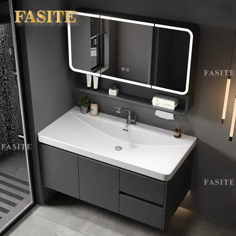 For Thickened Arc Bathroom Mirror Cabinet Wall Mounted Smart LED Light Beauty Storage Locker Modern Home Decor