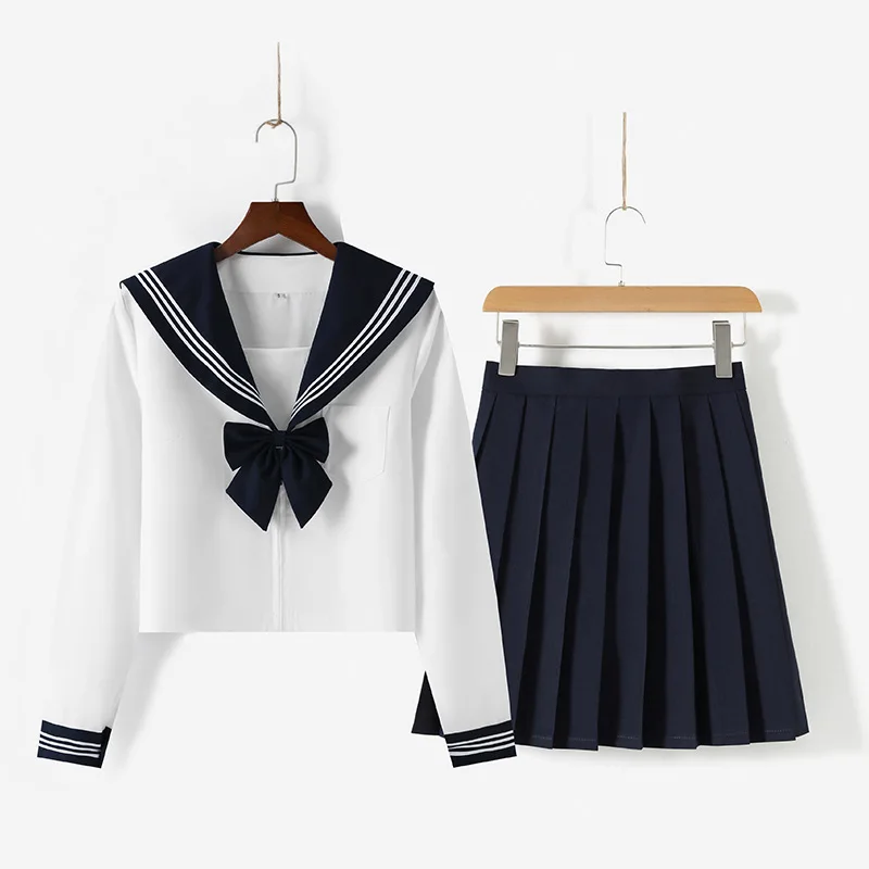 Uniforme Escolar Japonés JK, Estilo Marinero, Cuello de Tres Rayas, Blusa de Manga Larga/Corta, Falda Plisada, Conjunto de Disfraz Cosplay para Estudiantes