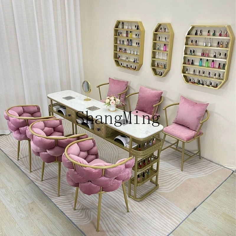 SM Nail Table Chair Set Light Luxury Single Double Three-Person Marble Vacuum Cleaner Nail Shop Table