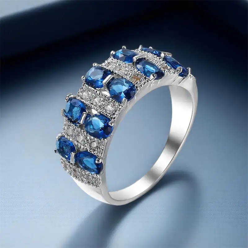 صغيرة البيضاوي حجر الملكي الأزرق الزركون خواتم للنساء الرجال العصرية خمر الفضة اللون الزفاف وعد العصابات مجوهرات هدايا عيد الميلاد #1