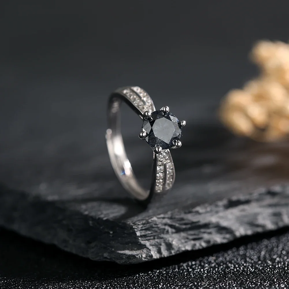

1Ct Black Moissanite Diamond VVS1 925 Sterling Silver Ring for Women Elegant Bowknot Design Daily Wear Jewelry Birthday Gifts