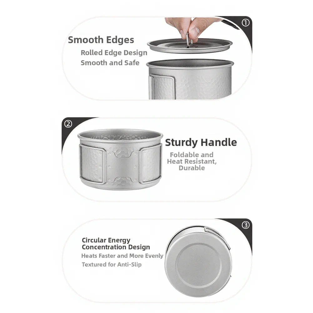 

Titanium Bowl 450ml Fold Handle Lightweight for Camping Hiking For Outdoor Picnic Pure Ti Rust Resistant Tableware