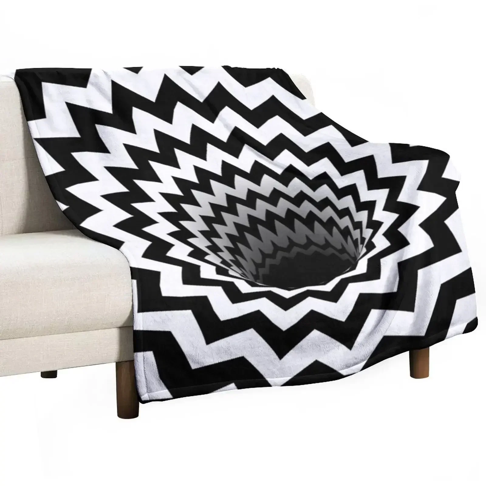 Optical Illusion Black Hole Chevron (Black/White) Throw Blanket Sofa Loose Decoratives Blankets