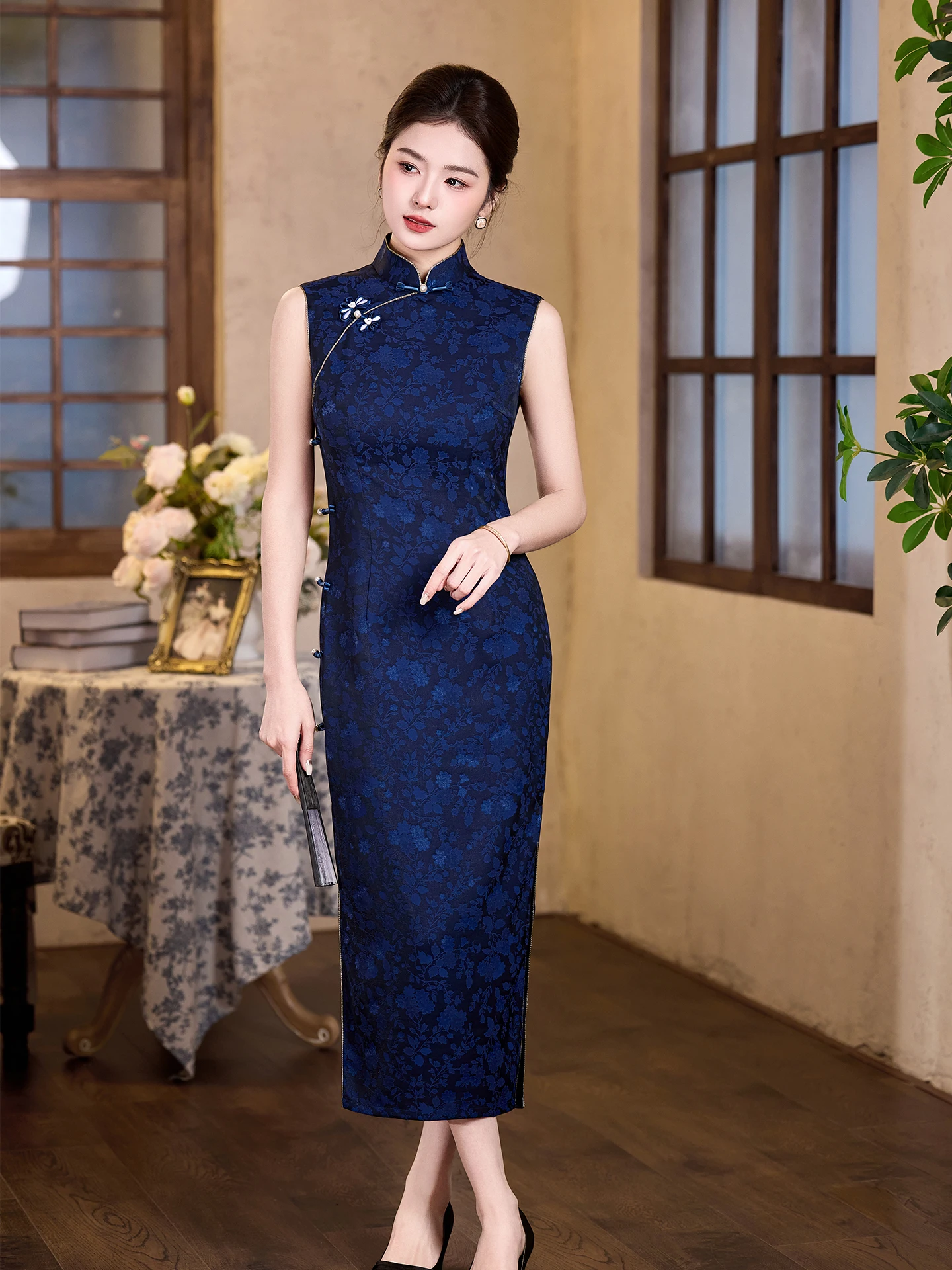 

Blue Sleeveless New Chinese Style Reformed Women's Spring Summer New Retro White Enhancing Ming Dynasty Style Dress