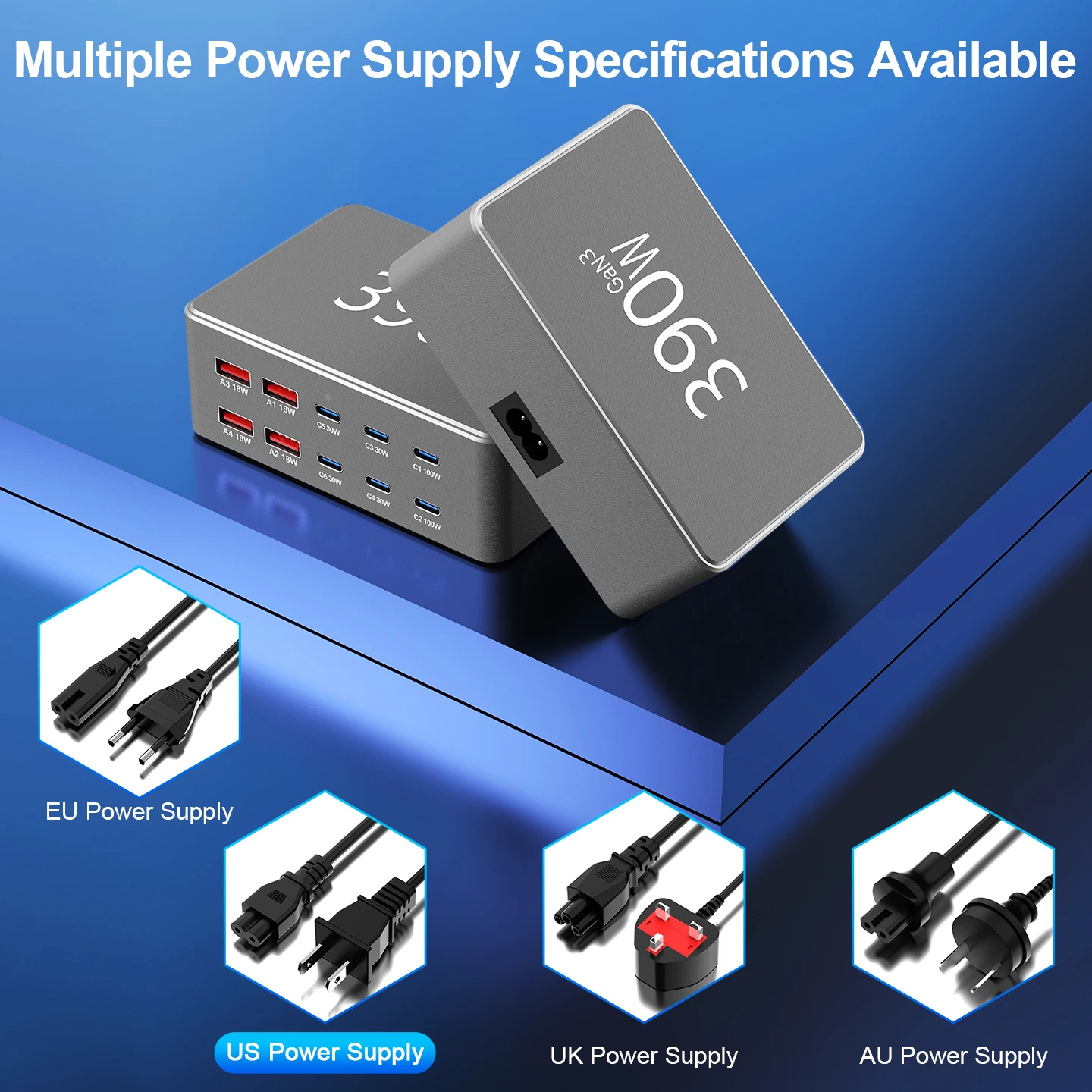 390 واط USB GaN شاحن 100 واط PD3.0 PPS QC3.0 نوع C متعدد المنافذ سبائك الألومنيوم محطة شحن سريع لأجهزة الكمبيوتر المحمول آيفون سامسونج اللوحي #6