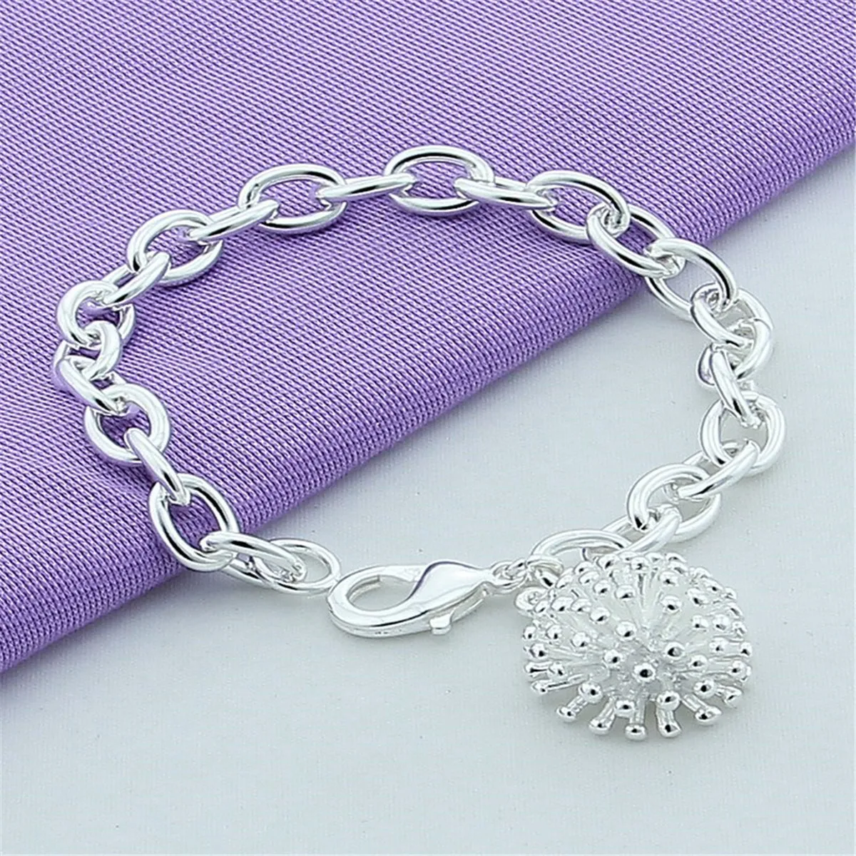 Armband aus 925er-Sterlingsilber, rund, Feuerwerksform, schlichtes modisches Damen-Armband, Geburtstag, Hochzeit, Jahrestag, Schmuck, Geschenk