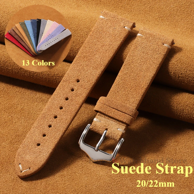 18mm 20mm 22mm Soft Suede Leather Watch Strap Quick Release Brown Wristband Calfskin Bracelet for Samsung Watch6 5/4/3