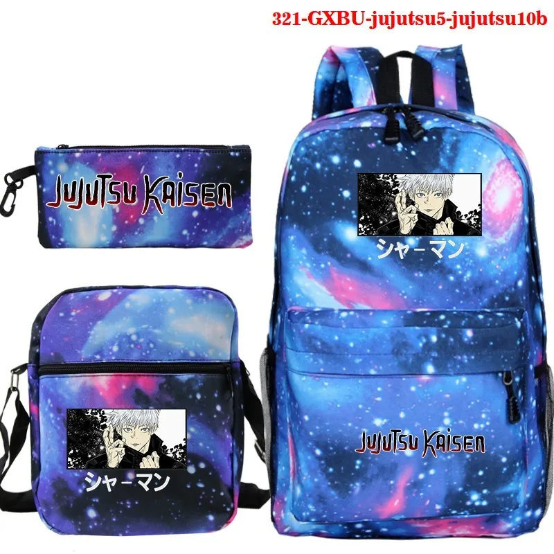 Anime Jujutsu Kaisen Backpack 3pcs Set Boys Girls Bookbag Teens SchoolBag Kids Book Rucksack Gift(Knapsack+shouder Bag+pen Bag)