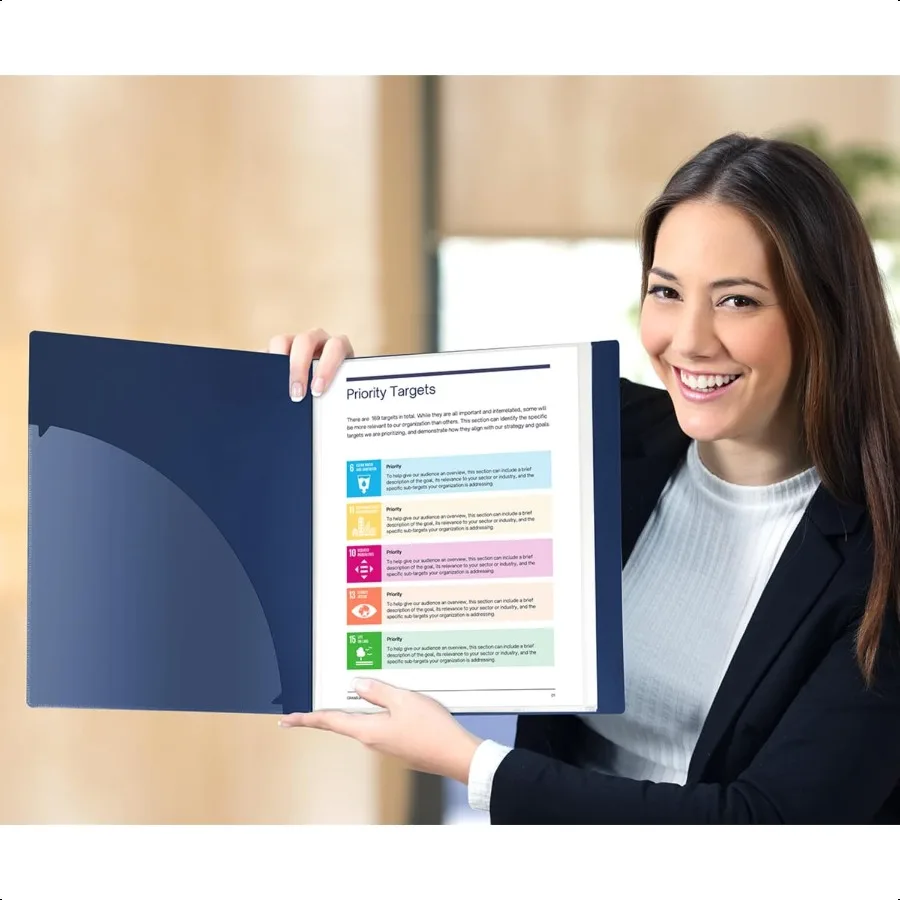 Raccoglitore con buste in plastica Libro di presentazione blu da 48 tasche Cartella portfolio 8,5 x 11 con fogli trasparenti Protezioni Display 96Pa