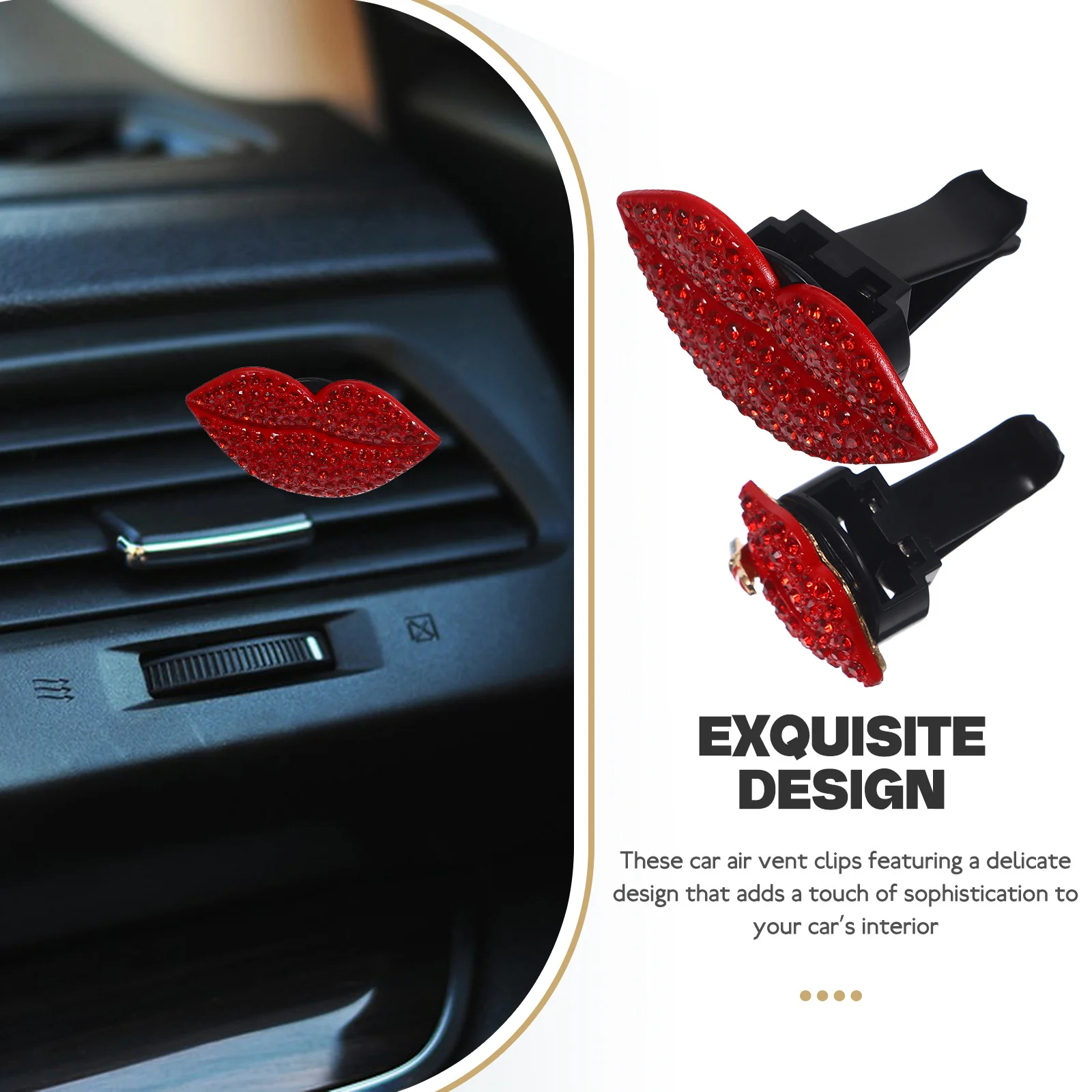

2Pcs Rhinestone Vent Clips Car Freshener Clips Stylish Lip Air Vent Decoration Strong Hold Car Interior Accessories