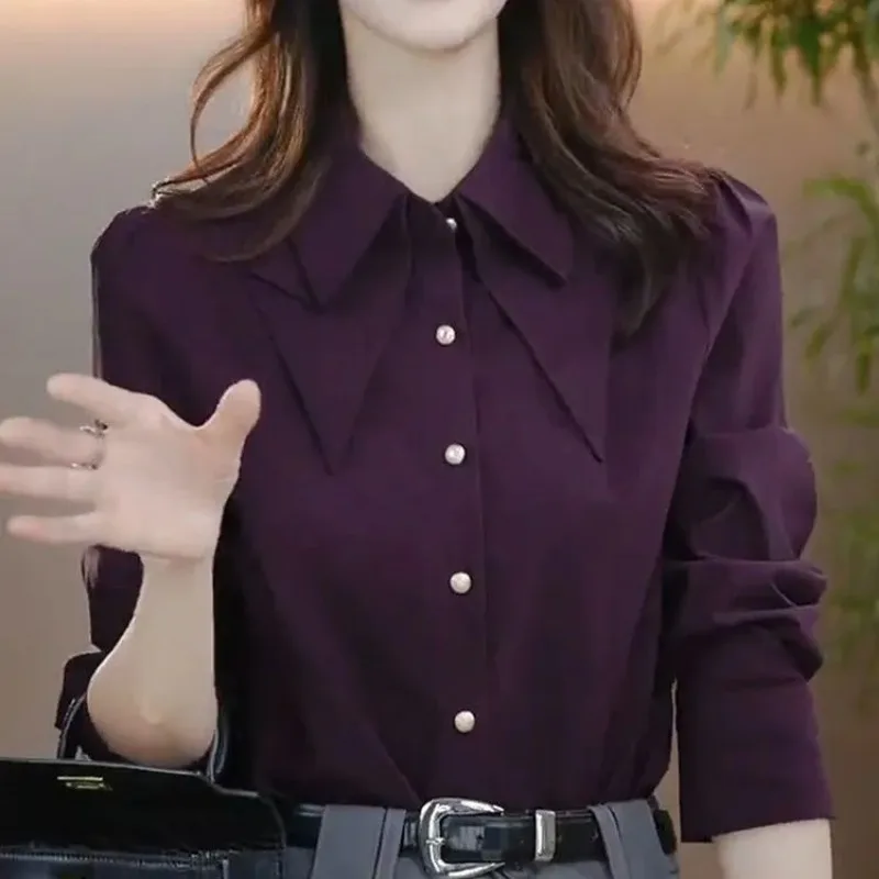 Long-sleeved Shirts for Women 2025 New Style Light Luxury and Western Style Loose Slim Tops