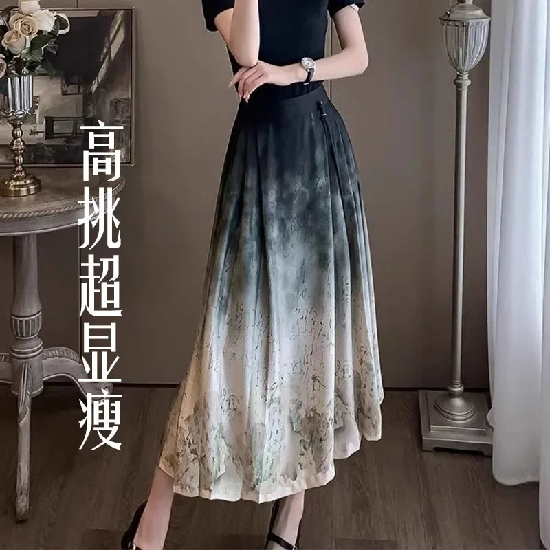 فستان حصان على الطراز الوطني الجديد لعام 2025 تنورة نسائية غير رسمية بتصميم حبر صيني جديد #2