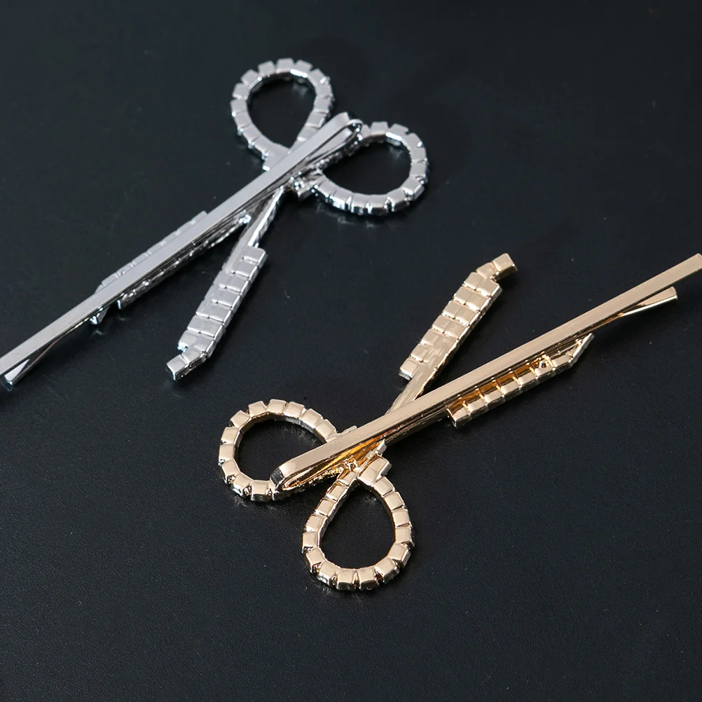

2pcs Rhinestones Scissors Hair Clips Shiny Barrette For Women Fashion Hairpin Daily Party Wedding Accessories Hair Styling Tool