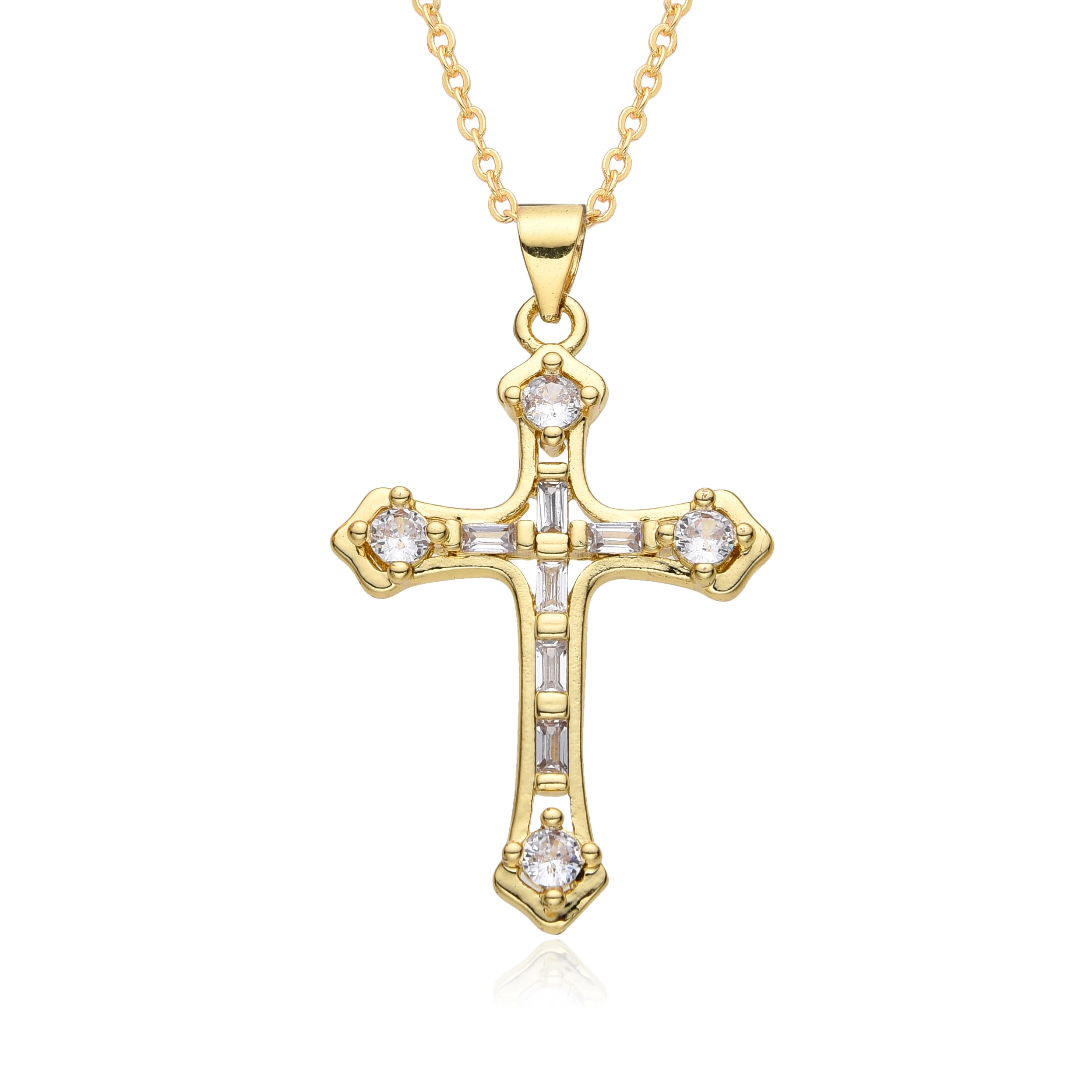 Collier de Personnalité Rétro en Or pour Homme et Femme, Breloques de Croix Incrustées CZ Benoît, Ras du Cou, Pendentif, Bijoux à Faire Soi-Même, Vente en Gros