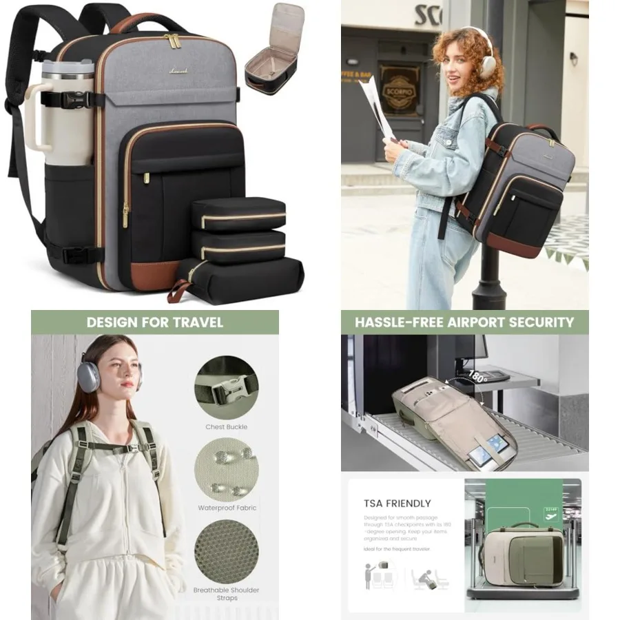 

Travel Backpack for Women and Men - 17.3 Inch Carry On Backpack and Personal Item Backpack for Airlines, Spacious and Durable D