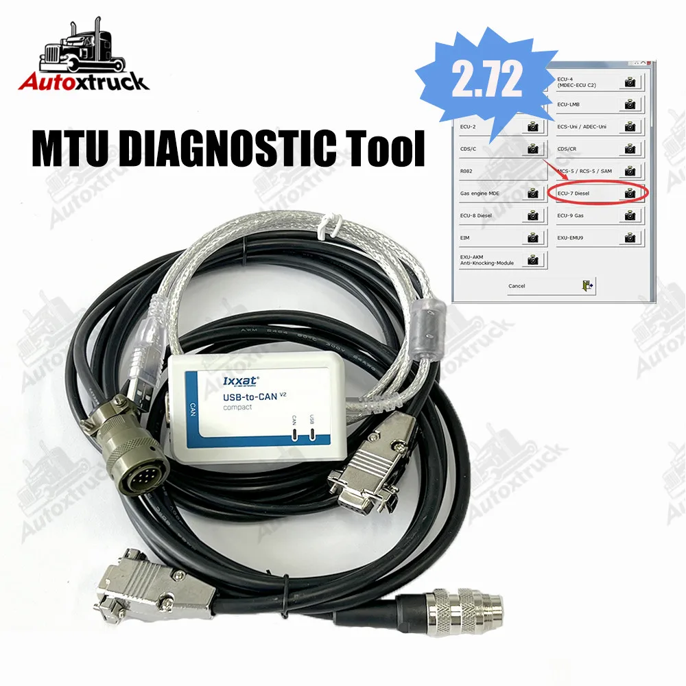 2.72 For MTU DiaSys Diagnostic software USB to CAN with MDEC ADEC Cable COMPACT IXXAT Diesel engine Truck Diagnostic tool