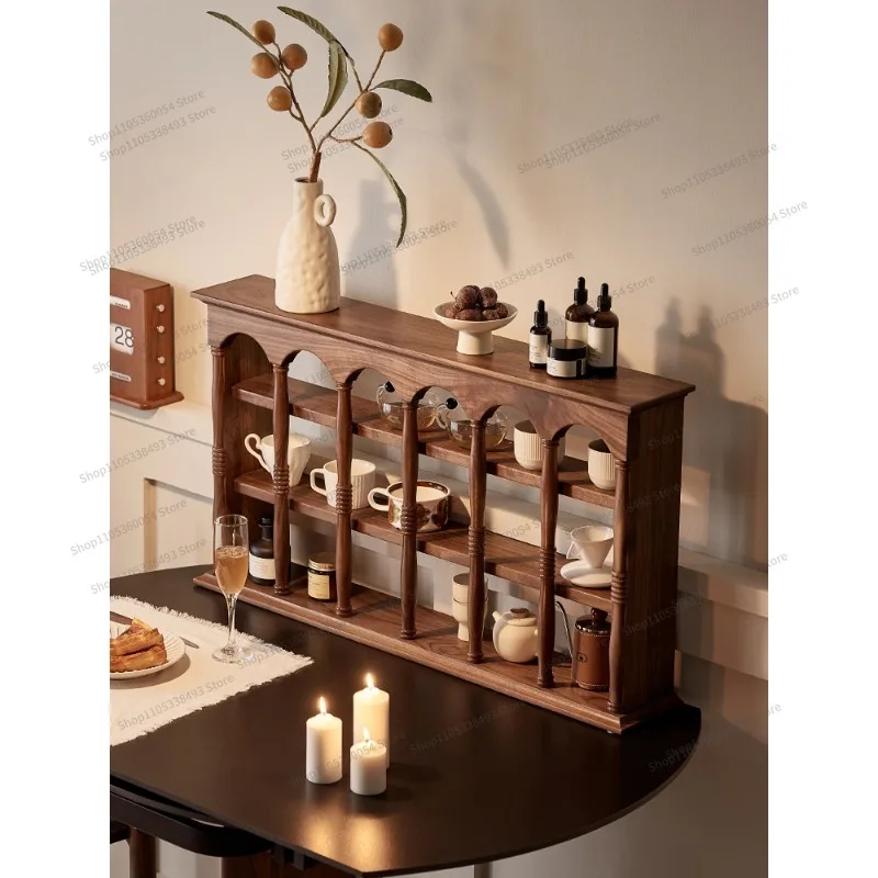 Black walnut cup holder French antique coffee cup rack wall hanging figure display cabinet