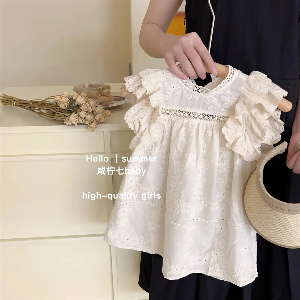 Elegant Princess Girls Lace Dress Summer Cotton Breathable Kids A-Line Dress Casual Toddler Boho Dress Children Costumes 1-7Yrs