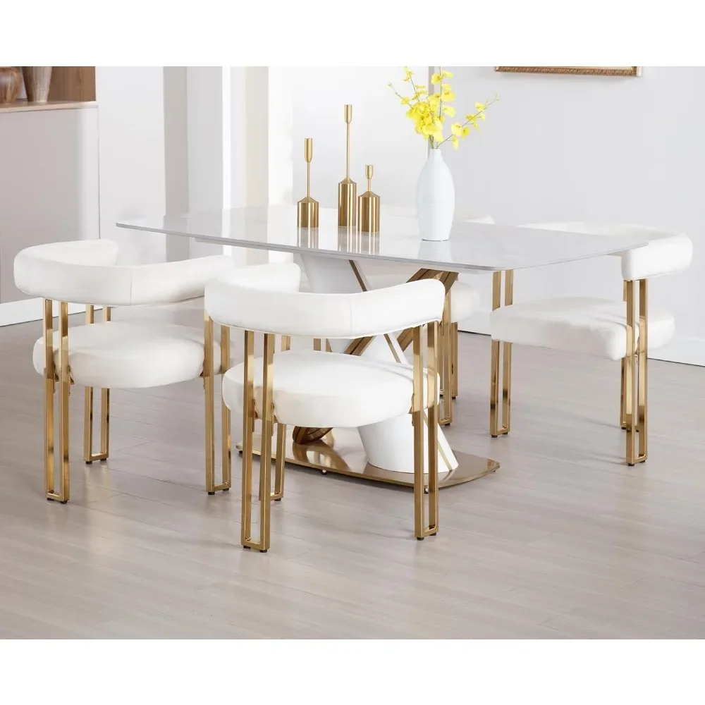 Eetkamerstoelen Moderne fluwelen tonstoelen Gestoffeerde gouden metalen keukenstoelen voor eetkamer Woonkamer, Beige