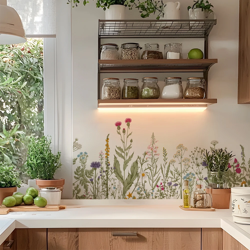 Wild flowers Wall Stickers for Kitchen Backsplash, Botanical Wall Border Sticker, Peel and Stick, Dining Room Decoration - Image 2