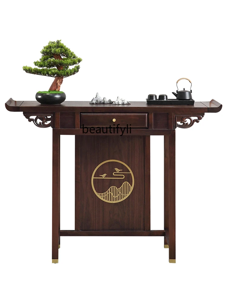 

Chinese black walnut light luxury Xuanguantai strip case solid wood Zen table against the wall Buddhist table end view platform