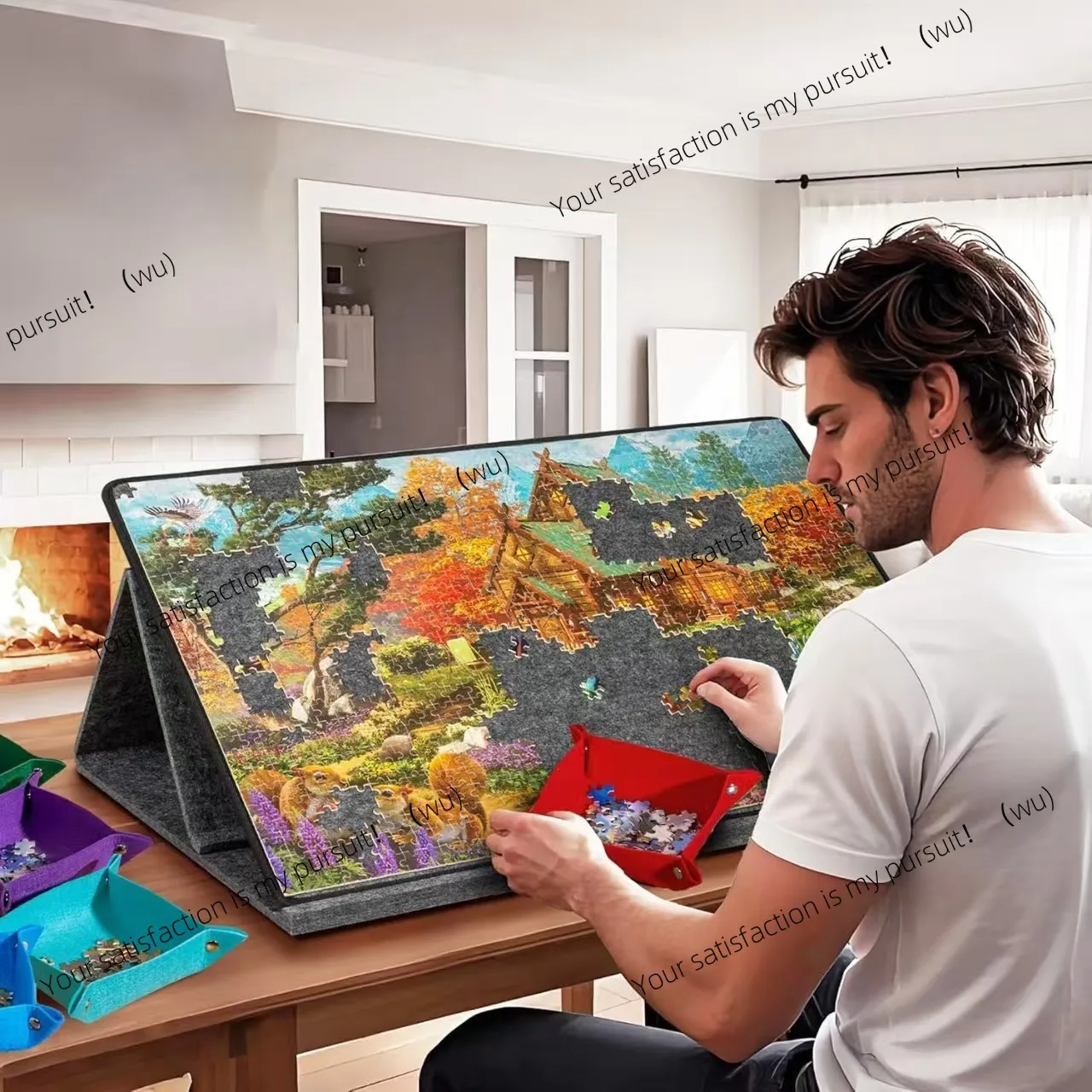 Portable Puzzle Table with Felt Mat, Multi-Angle Adjustable Stand, Puzzle Sorting Station for Adults Portable Organizer Table