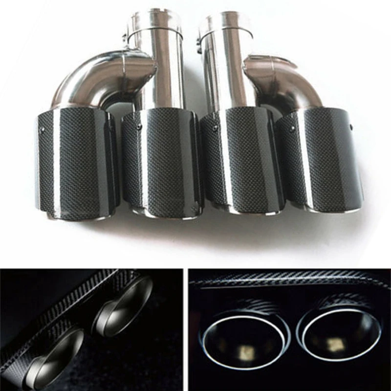 Carbon Fiber Universal Tip H Shape Double Exit Car exhaust tail system Pipe muffler nozzle steel exhaust diffuser auto tuning