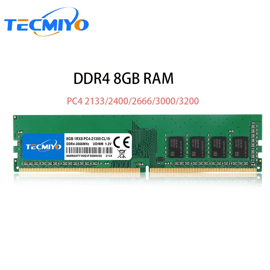 TECMIYO DDR4 8GB Desktop RAM 2133 2400 2666 3000 3200 3600 1RX8 PC4 DIMM Memory Support ddr4 Motherboard -1PC Green