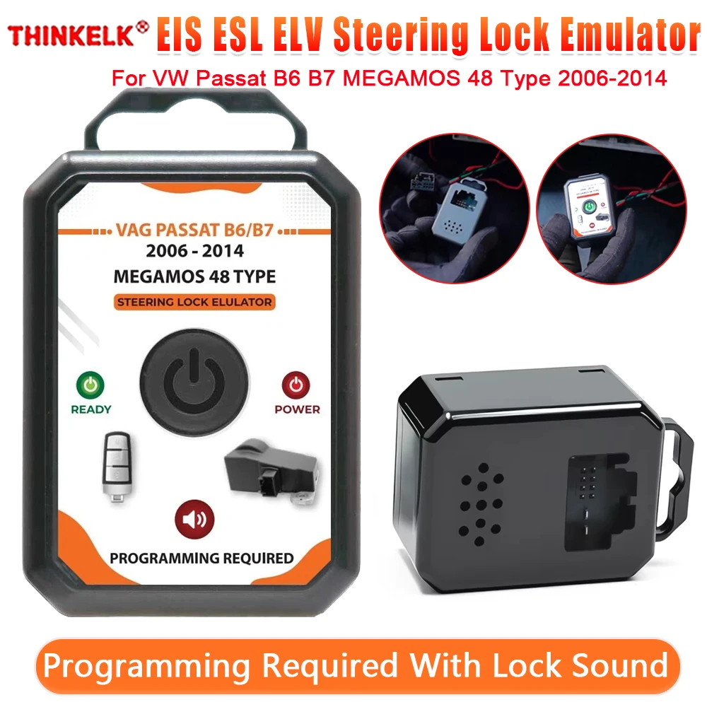 

For V-W Passat B6 / B7 MEGAMOS 48 Type 2006-2014 Steering Lock Emulator With lock Sound Programming Required With Lock Sound